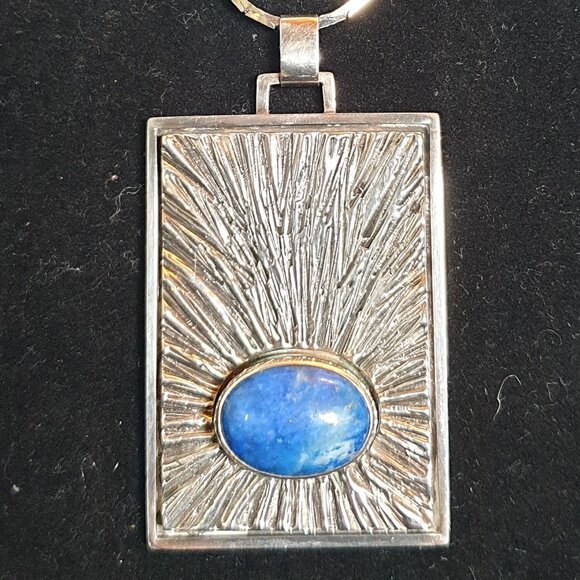 💙 Bold Vintage Sterling Silver Natural Lapis Lazuli Statement Pendant Necklace - Picture 1 of 12